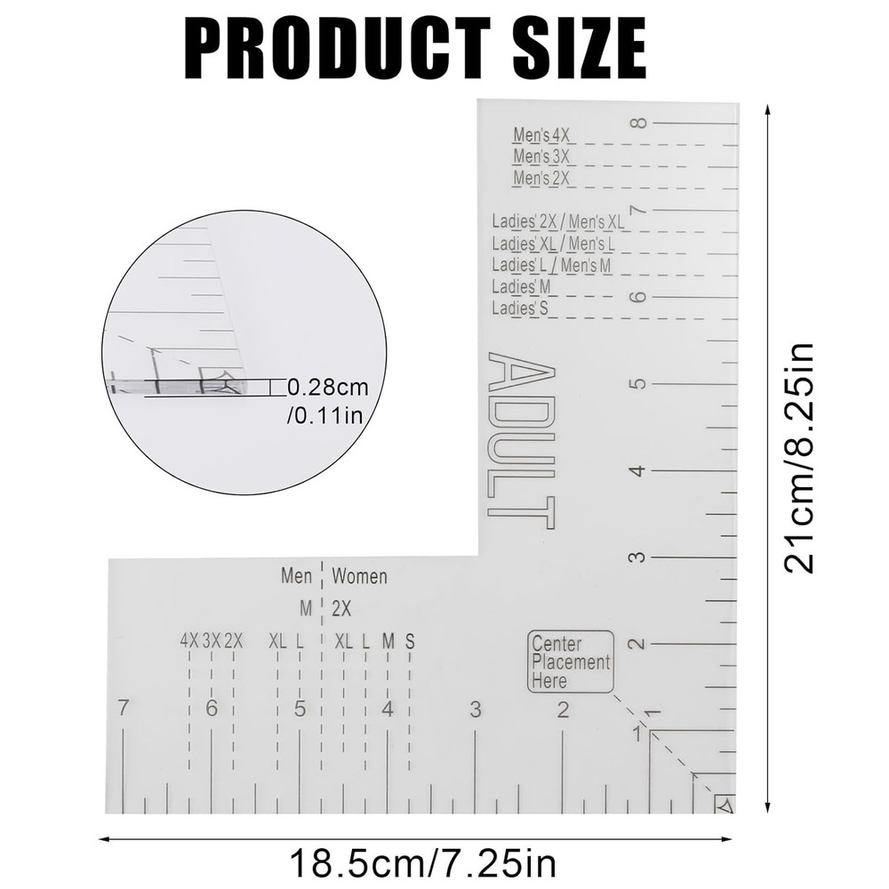 Acrylic Tshirt Ruler Guide for Vinyl Alignment Left Chest Logo Placement Tool T