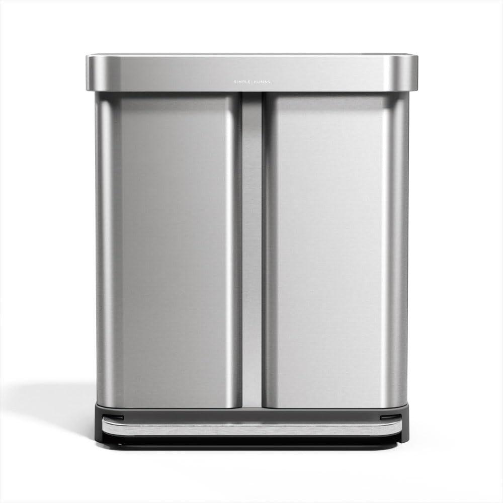 58 Liter / 15.3 Gallon Rectangular Dual Compartment Recycling Step, Brushed Stai