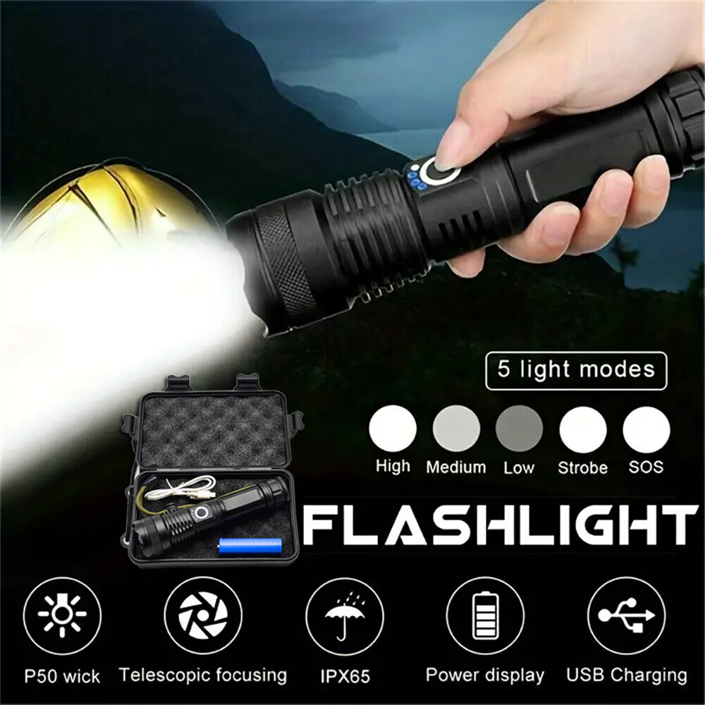 12000000LM Super Bright LED Tactical Flashlight Rechargeable Work Light w/ Box