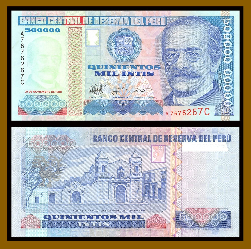 Peru 500000 Intis, 1988 P-146 Ricardo Palma Unc