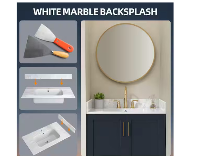NTQ 24 in. Real Marble Vanity Backsplash Marble Bathroom Vanity Back Splash
