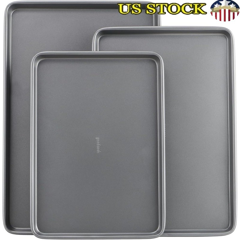 Nonstick Bakeware Set 3 Piece Heavy Duty Baking Sheets Dishwasher Safe New