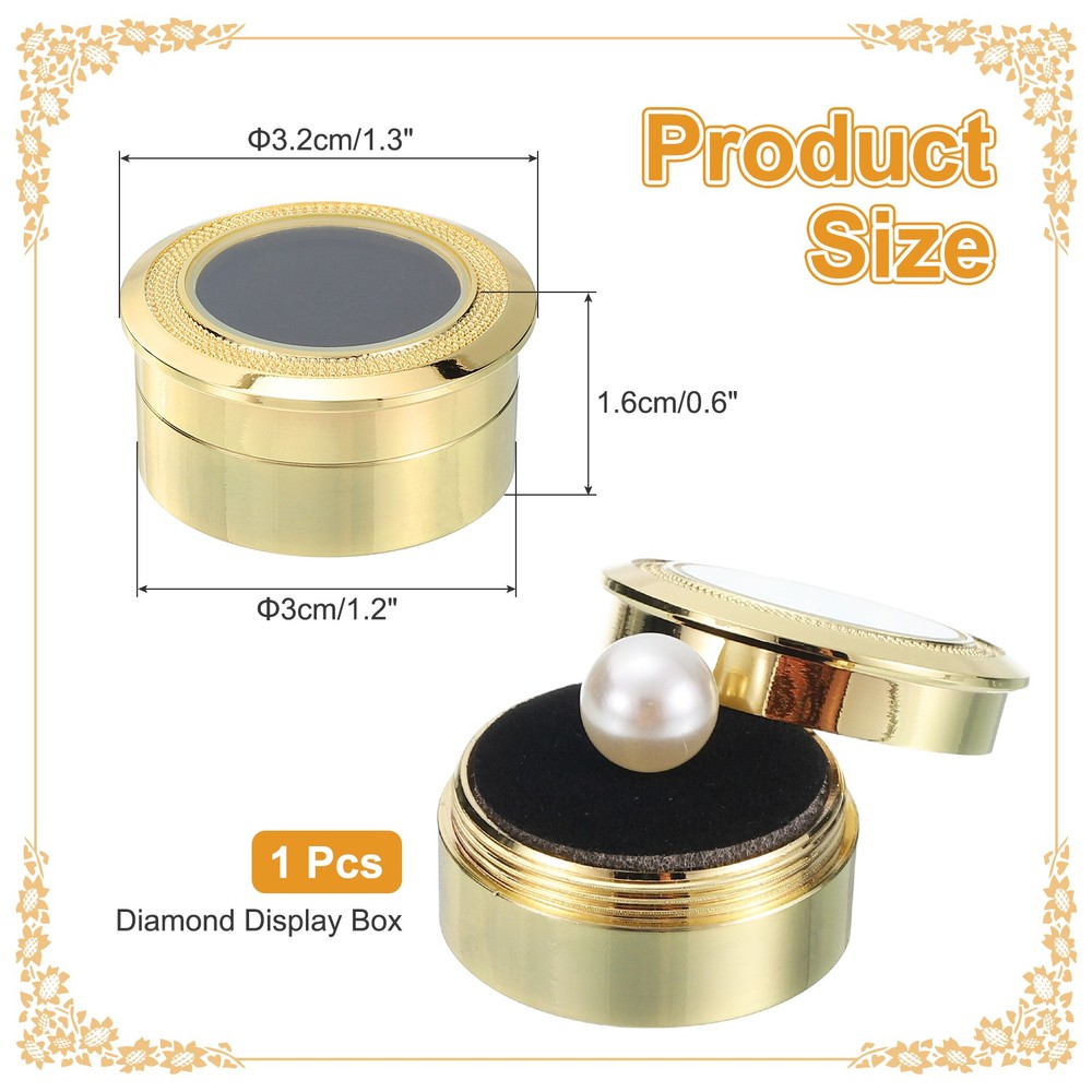 1.2x0.6 Inch 3 Pcs Elegant Pattern Gemstone Display Case Box, Gold Tone