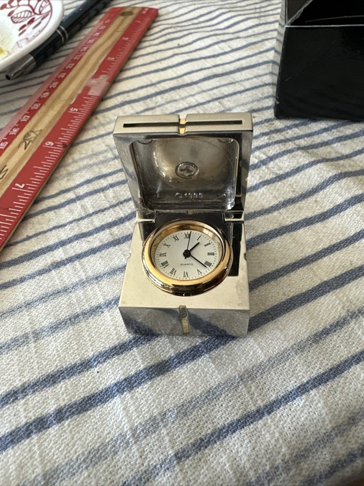 Small Quartz Gold/Silver Finish Gift Box Clock 1996 Hinged Lid