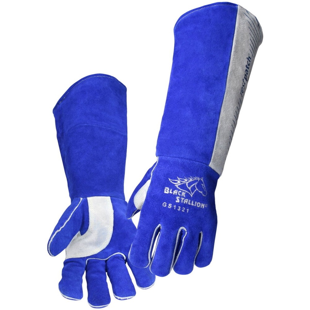 Black Stallion 21" Split Cowhide Stick Gloves with RestPatch (Large) (GS1321-BG)