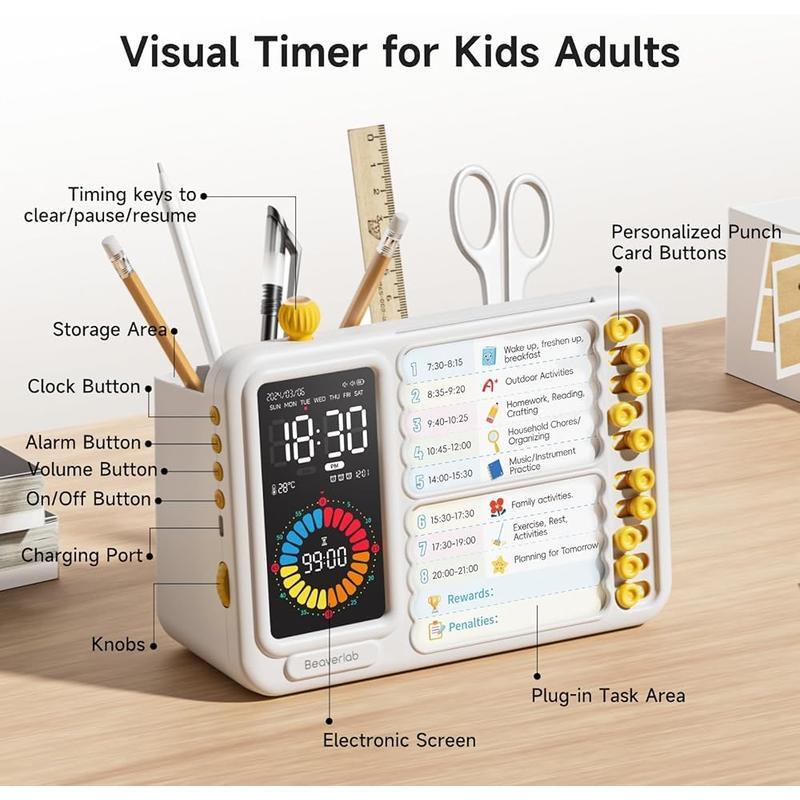 Visual Timer Kids Adults ADHD Task Manager W/ Alarm Reminder & Storage 5 Setting