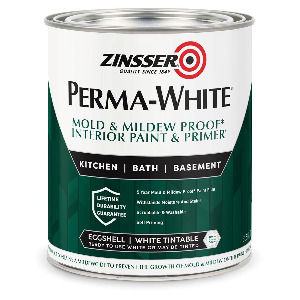 02774 PERMA-WHITE Mold & Mildew Proof Interior Paint, Quart, Eggshell White