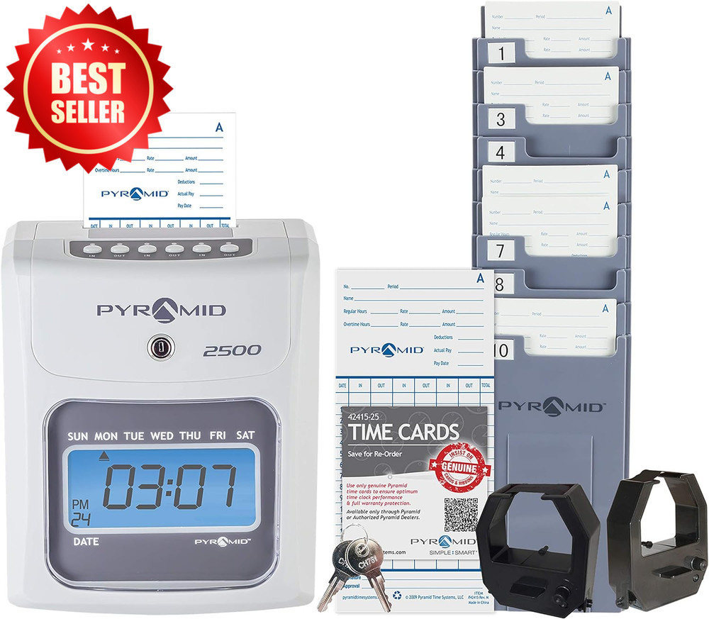 Auto Aligning Time Clock 2500K1 Bundle 100 Cards Ink Ribbons Rack Keys US