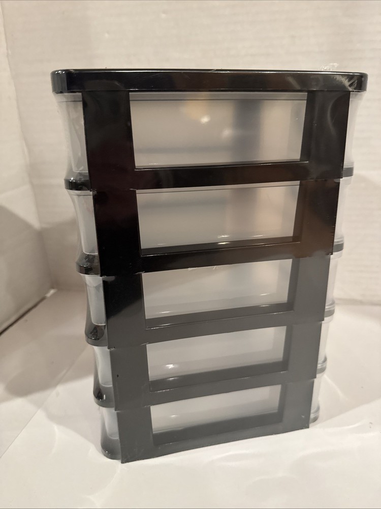 5 Drawer Mini Storage Stackable Desktop Organizer Unit Black / Clear Plastic
