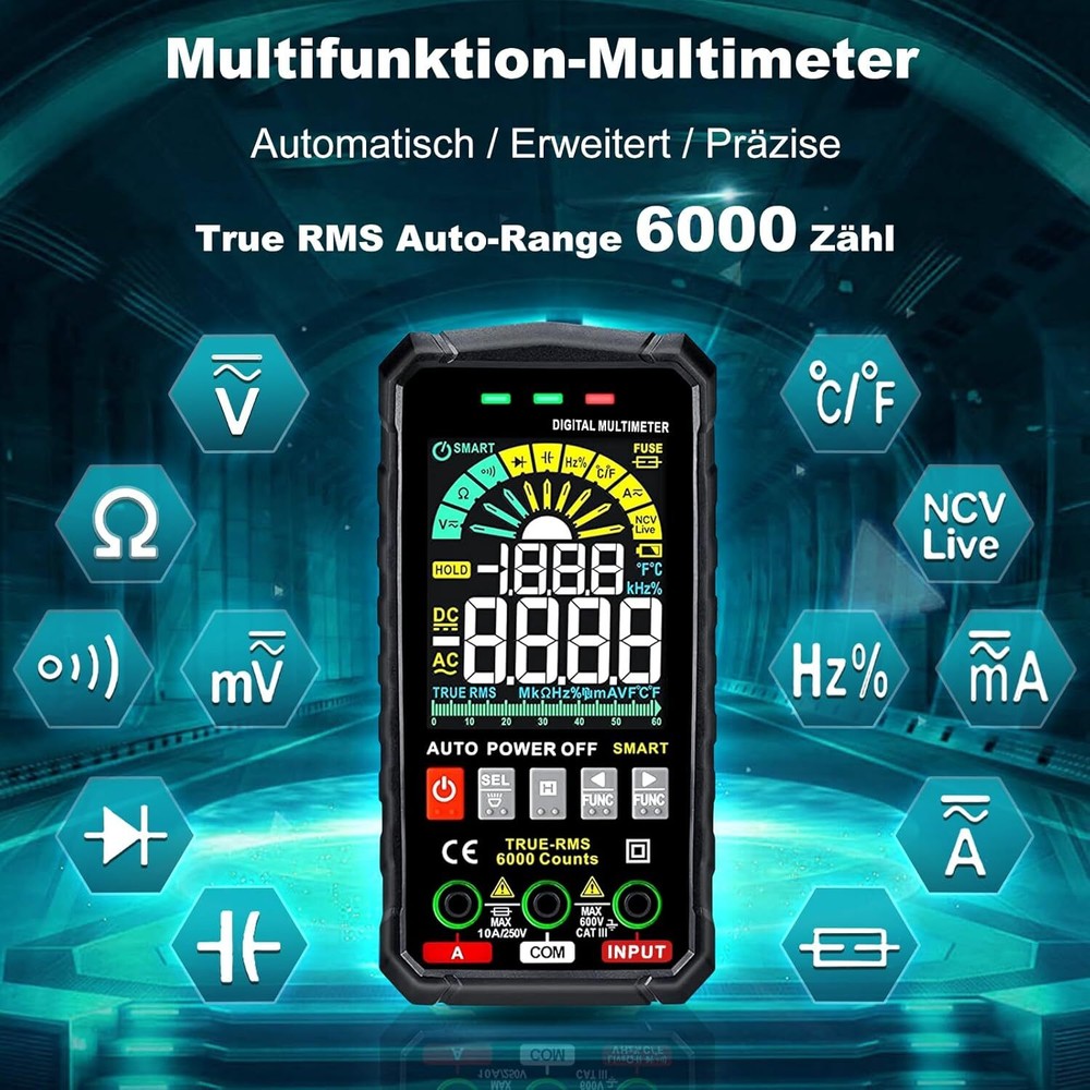 Smart Digital Multimeter 6000 Counts TRMS Auto Range LCD Colour Display