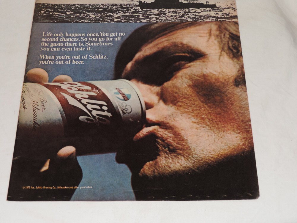 1971 SCHLITZ BEER Large Format Full Page Color Print Advertisement