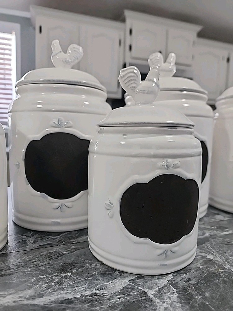 Home Essentials & Beyond white rooster chalkboard medallion medium canister.