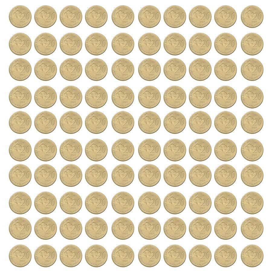 Malaysia 20 Sen, 2022, KM #203, Mint X 100 PCS