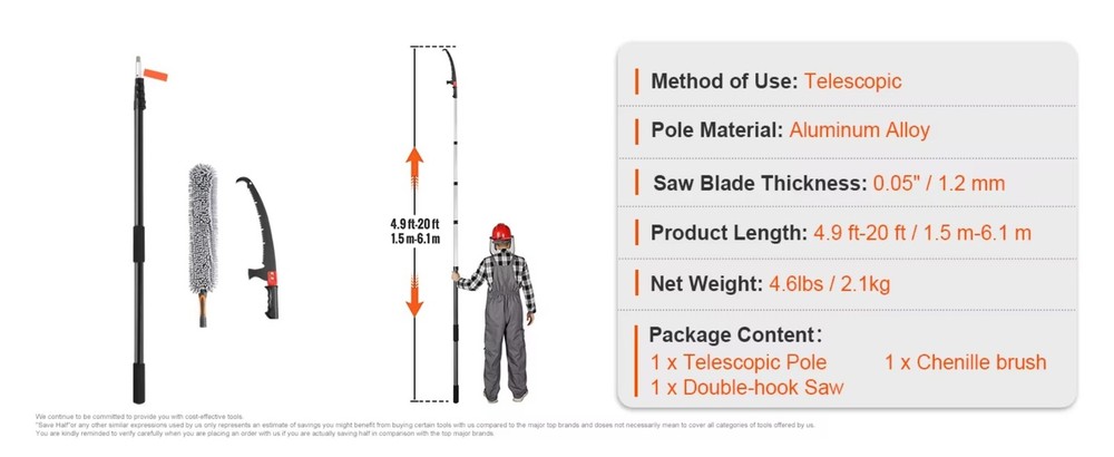 Manual Pole Saw Extendable Tree Pruner Sharp Steel Blade for Branches Trimming