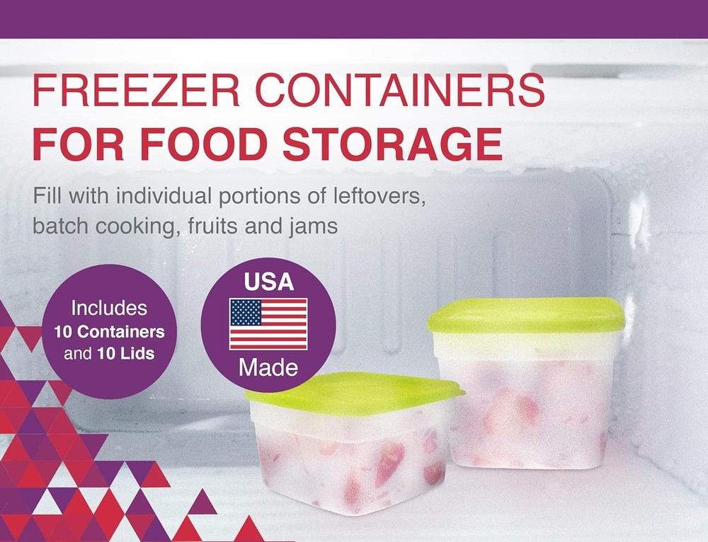 Reusable Plastic Storage Container Set, 10 Pack, 1 Pint/16 Ounce Each