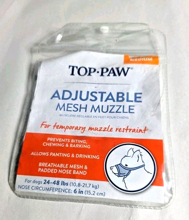 Top Paw Adjustable Mesh Muzzle Medium 24-48lbs Temporary Muzzle Restraint
