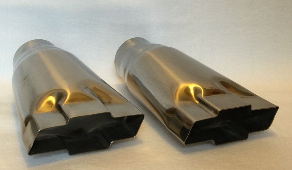 POLISHED STAINLESS 2.5" CHEVY BOWTIE EXHAUST TIPS - PAIR