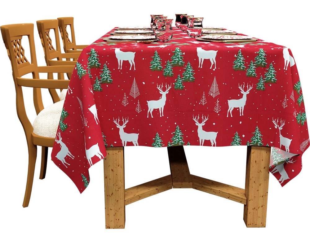 Table Cloth Holiday Christmas Forest Green Tree 100% Cotton Rectangular Table...