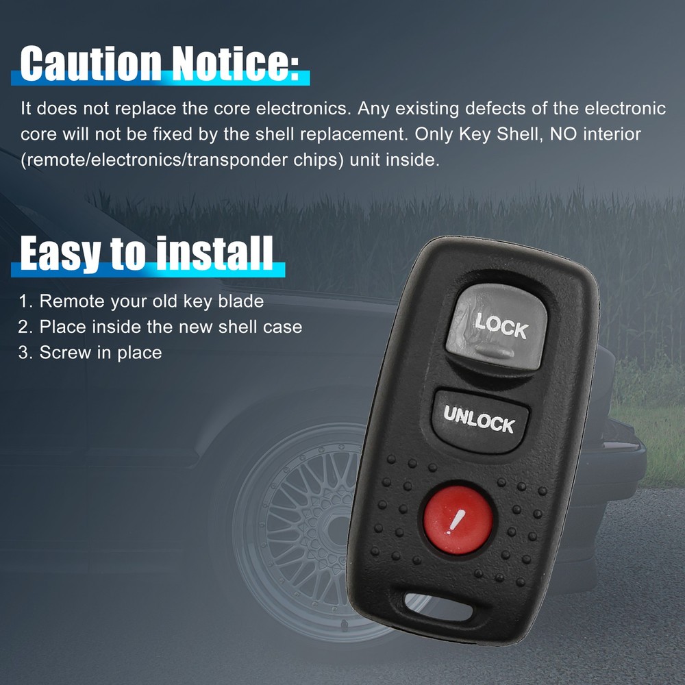 Key Shell Case fits for Mazda 3 6 03-09 3 Key Button BB - 1pcs