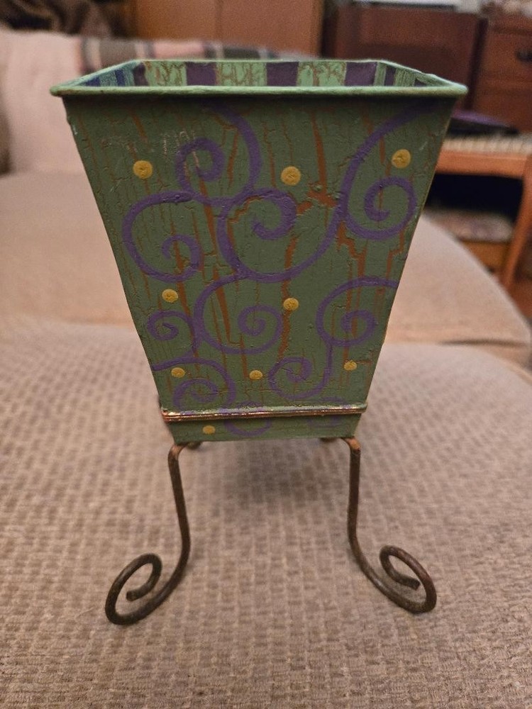 Metal Tin Flared Footed Flower Vase Container 7"