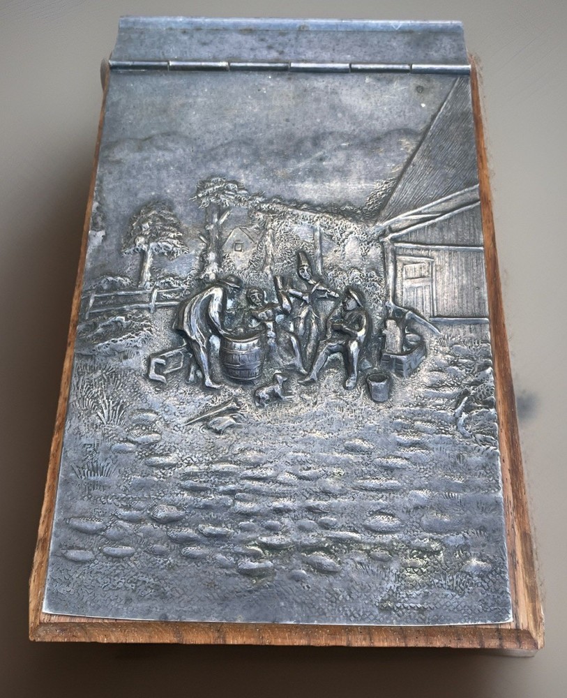Danish Silverplate Repousse Notepad Holder no Pad Wood Base Felt Backing