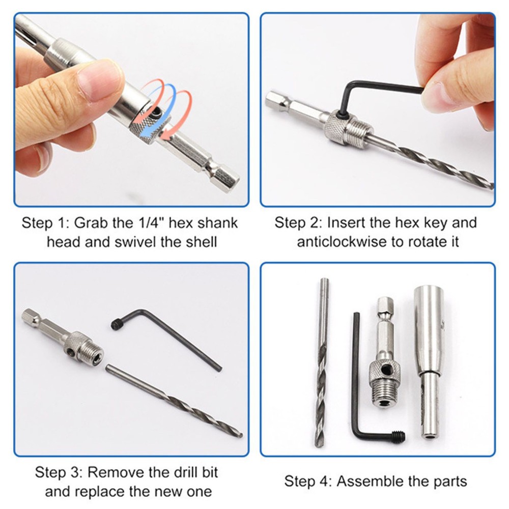 5mm, 13/64in New Durable Self Centering Hinge Hardware Drill Bit Set Kit