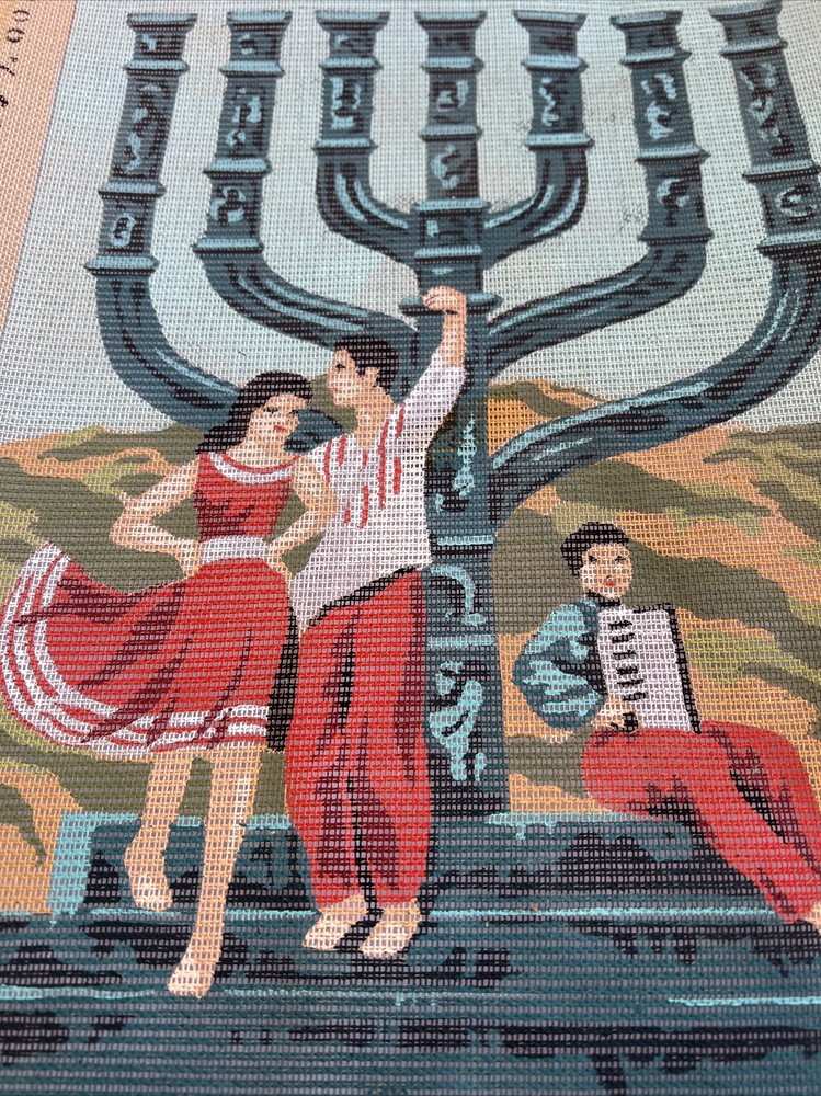 needlepoint canvas hand painted vintage