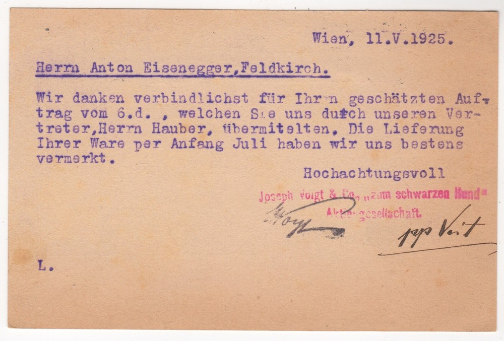 1925 May 11th. Postkarte. Vienna to Feldkirch.