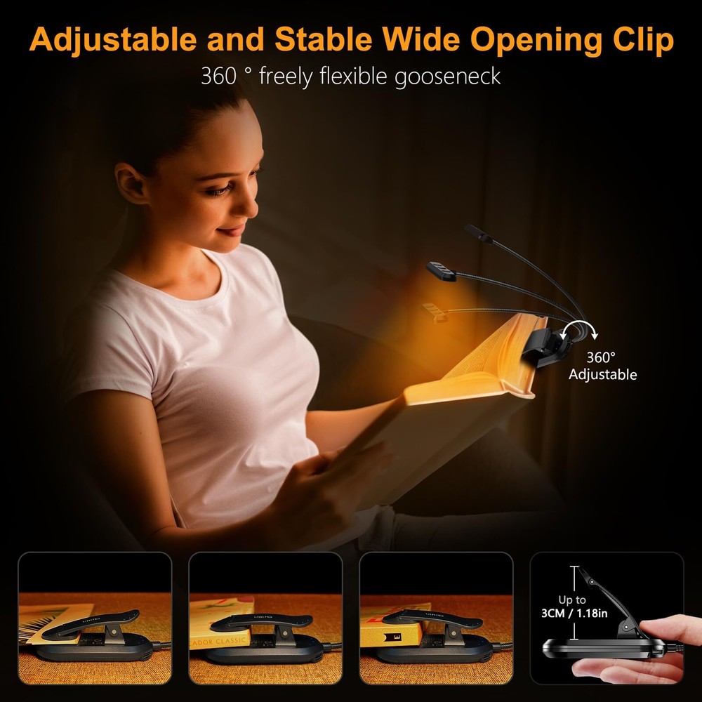 Gritin Rechargeable Book Light for Reading in Bed with 19 LED & Memory Function