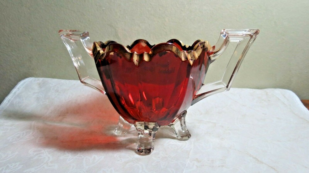 EAPG Indiana No 125 Ruby Flashed Souvenir Open Sugar Bowl