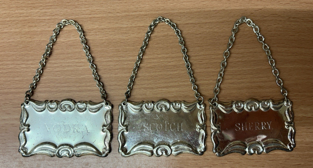 Metal Decanter Tags Vodka Scotch Sherry