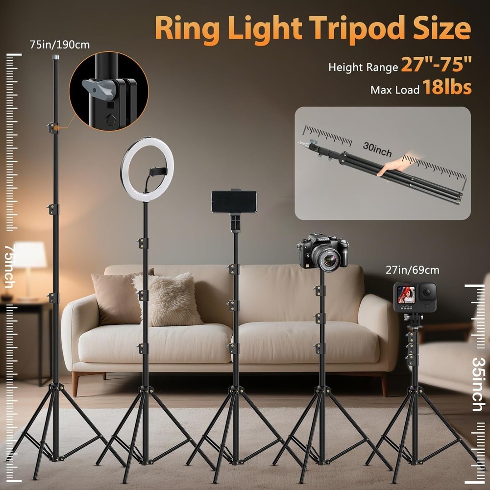 22'' Ring Light with 75'' Tripod Stand, LED Display