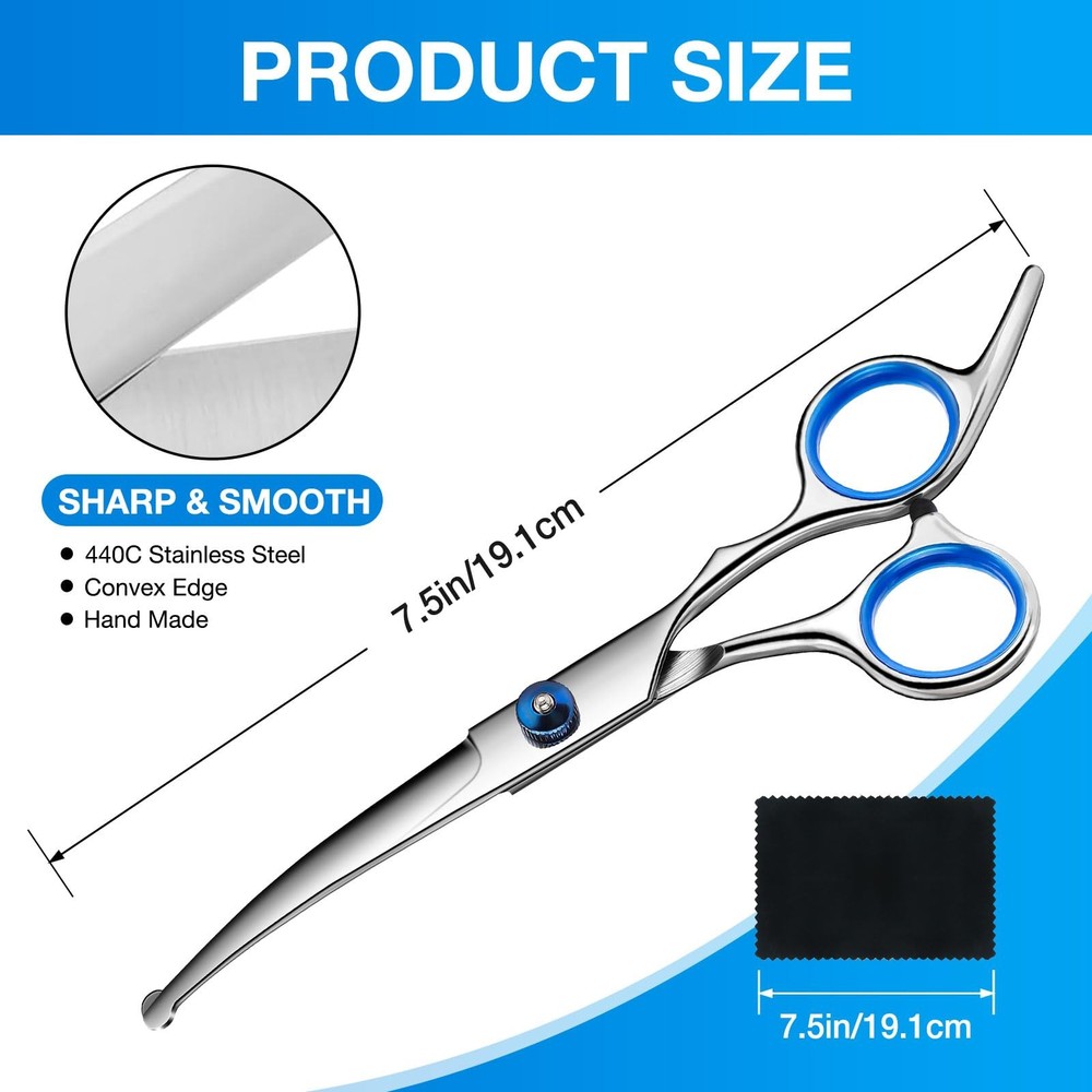 Dog Grooming Scissors Curved Shears Set Rounded Trimming for Silver