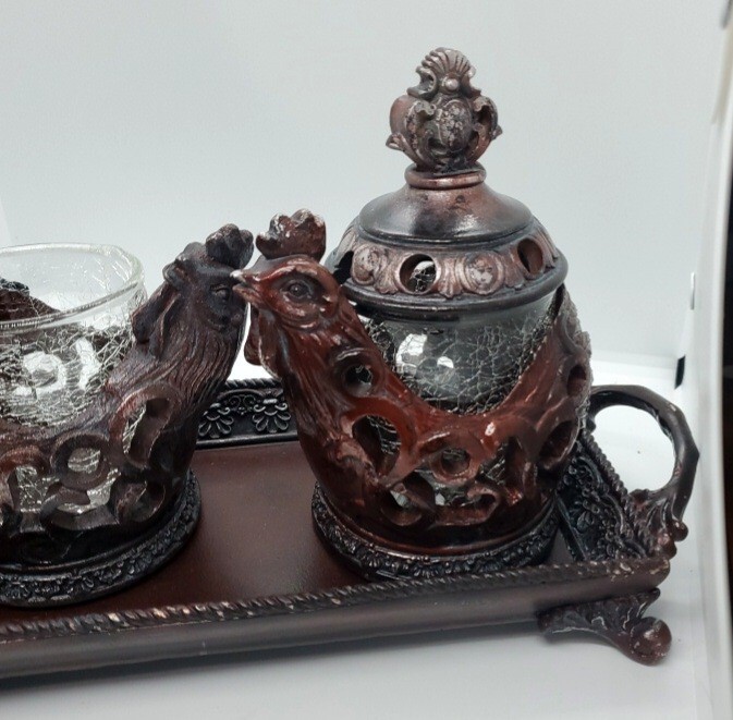 Three Rooster Incense Burner With Tray