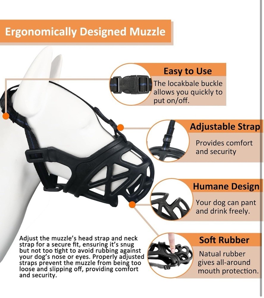 BARKLESS Dog Muzzle, Basket Muzzle Anti Biting Chewing Scavenging Training - L