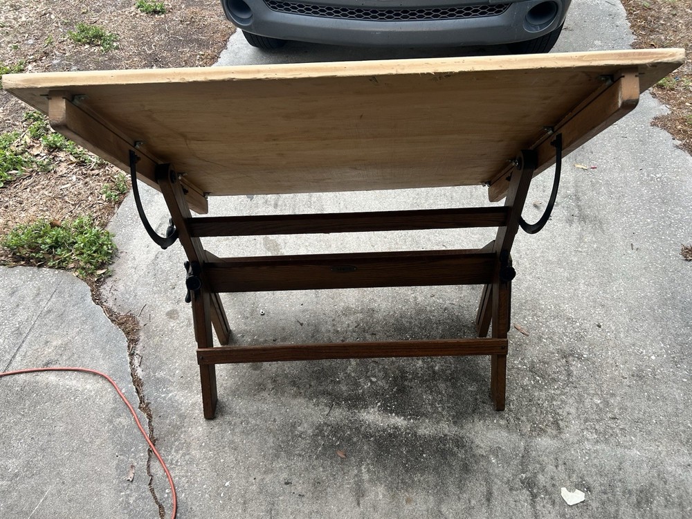 Vintage Hamilton Oak Maple Cast Iron Drafting Table 1958 Very Good Condition