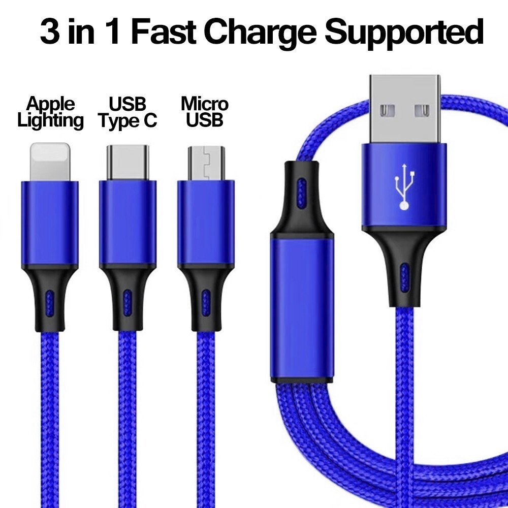 3 in 1 Fast USB Charging Cable Universal Multi Function Cell Phone Charger Cord