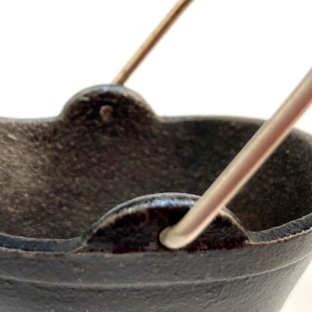 Miniature Black Cast Iron Coal Scuttle Basket with Handle Vintage