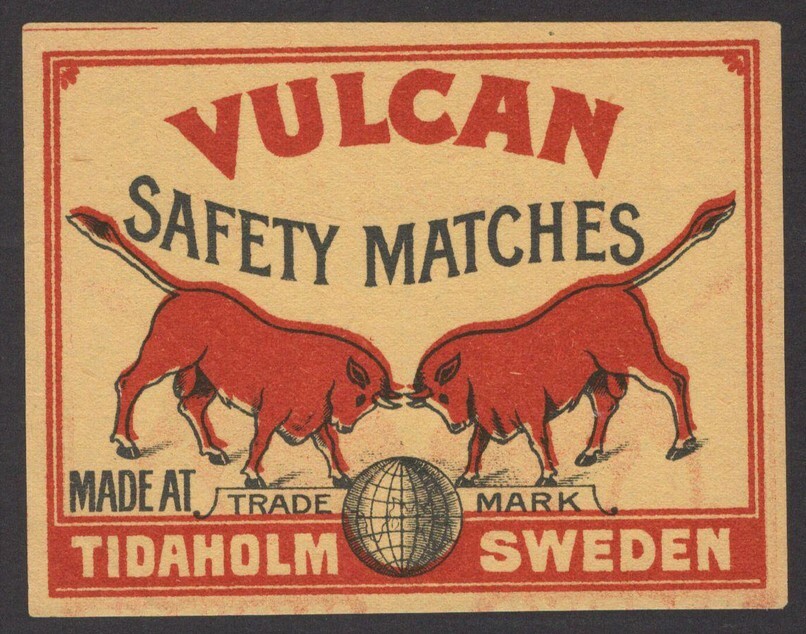 Large matchbox label c.1940 VULCAN BULLS