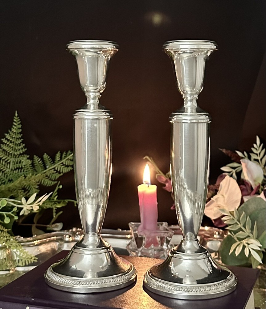 Sterling Silver FB Rogers Candle Holders 8" Silver Dinner Taper Candlesticks - 2