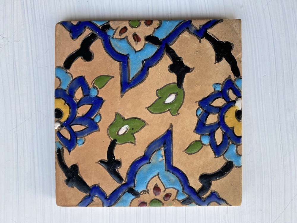 Antique Middle Eastern Hand Painted Pottery Tile