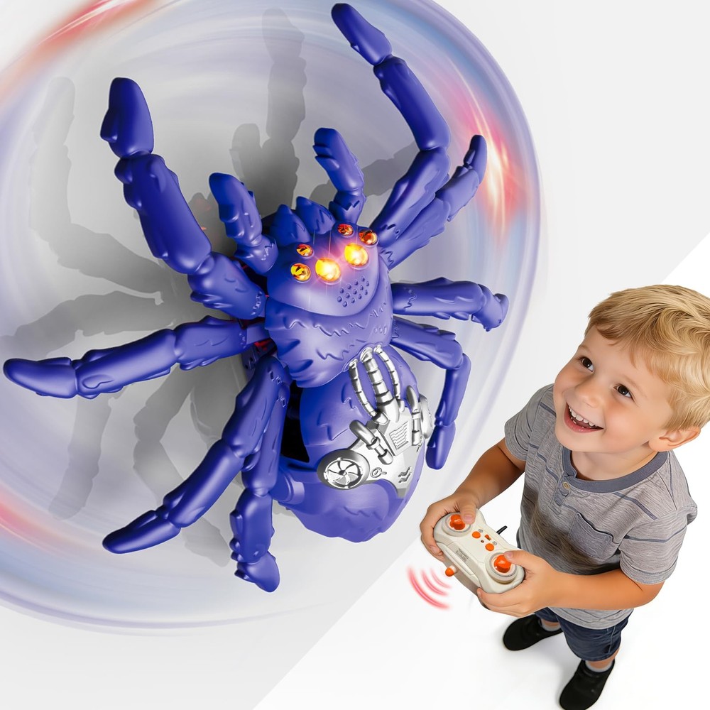 Cooldele Wall Crawling Spider, Rechargeable Remote Control Robot Toy for Blue