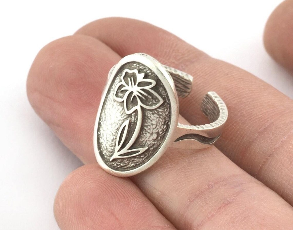 Birth Monthly Flower (March Daffodil) Adjustable Ring Raw Solid Brass 8us 5323