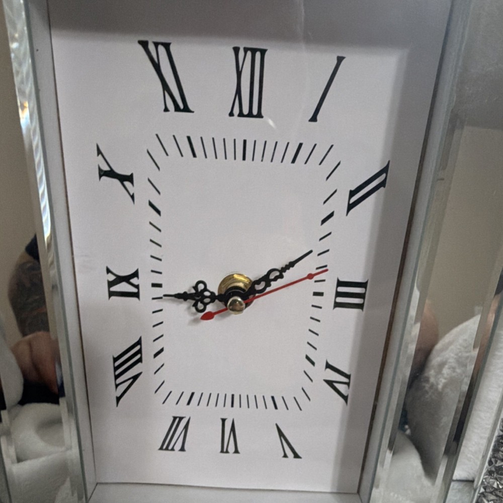 Silver Mirrored Glass Mantel Clock Roman Numerals Quartz Modern Rectangularruns