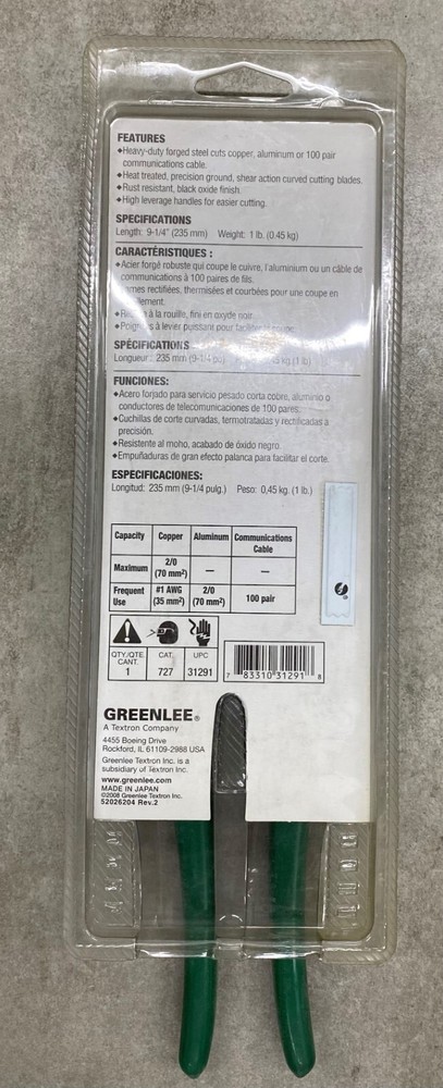 Greenlee 727 High Leverage Cable Cutter Dipped Grip