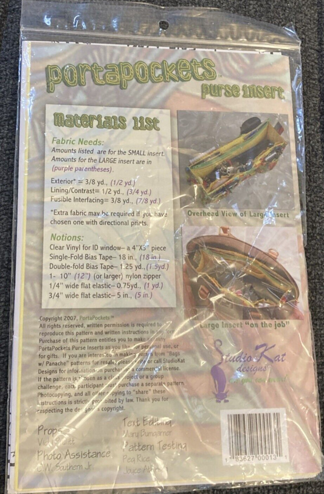 Rare Studio Kat Designs PORTAPOCKETS PURSE INSERT 2007 pattern