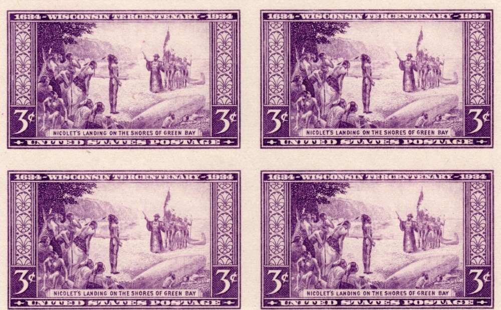 Stamp US 0755, Wisconsin Tercentary, Block, MNH