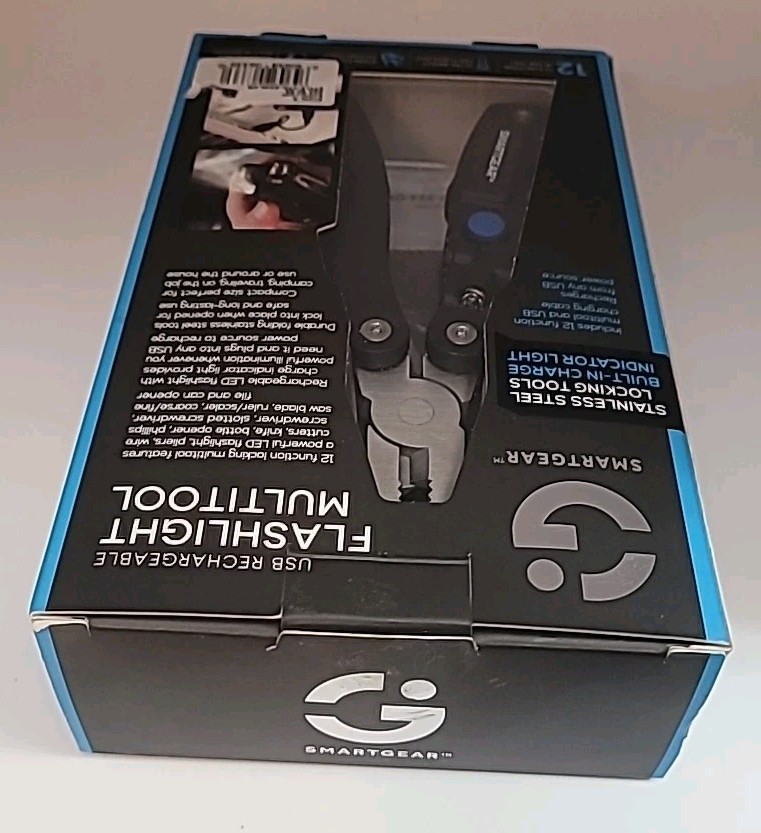 Smart Gear 12 In 1 Multitool Led Flashlight USB Rechargeable SS Locking Tool NIB
