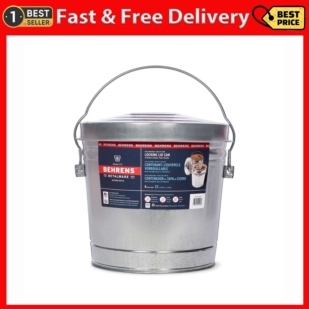 Behrens 6-Gallon Galvanized Steel Locking Lid Storage Can