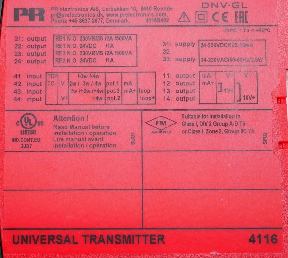 PR electronics 4116 transmitter + 4501 control unit -unused/original packaging-